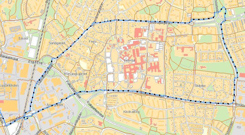 3.3. Östra stråket Via Stockholmsvägen, Österleden, Tråddragargatan, Malmabergsgatan, Pilgatan, Östra Ringvägen fram till Kristiansborgsallén. Figur 3 - Östra sopsaltstråket 4.