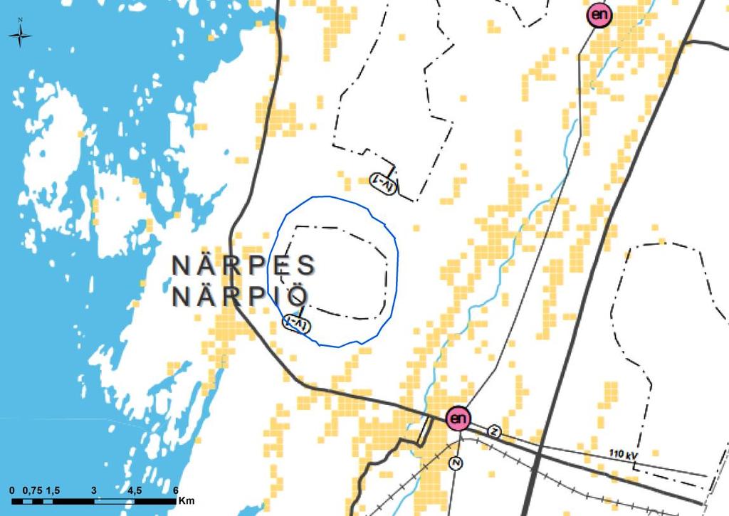 5 (11) 4.3 Generalplan Figur 3. Planområdet (blå avgränsning) för planändringen i förhållande till Österbottens etapplandskapsplan II.