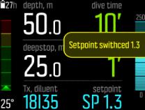 Normalt behöver du inte ändra de förinställda värdena för setpoints. Du kan dock ändra dem vid behov antingen via DM5 eller i huvudmenyn. Så här ändrar du setpoints-värden i Suunto EON Steel: 1.