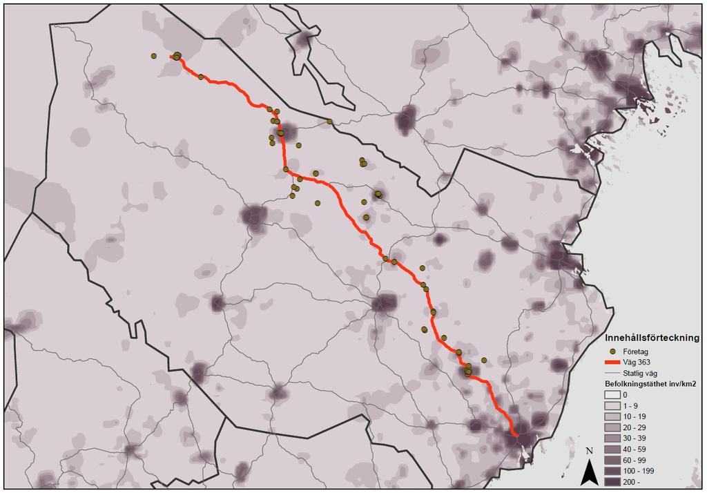 Geografiskt område för fallstudien Väg 363 Umeå- Ammarnäs Ca