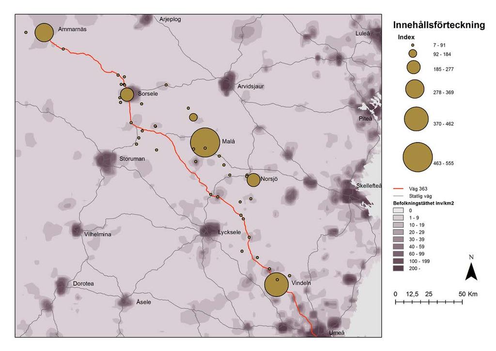 Exempel på resultat - karta Visar hur transportbehovet är