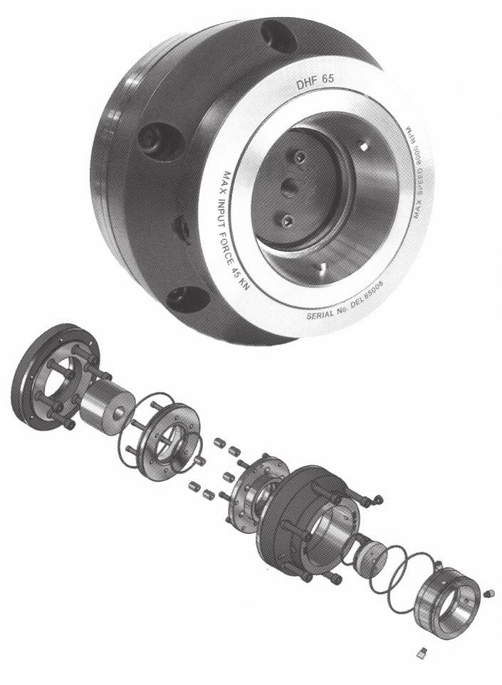 längd, ingen axiell rörelse Flyttbart materialstopp Kräver nyckel för hylsbyte DHF65-A5 DHF65-A6 DHF65 - A Spännområde - rund max mm 65 65 65 min mm 4 4 4 Stigning