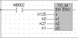 Minnescellen M8002 får en kort puls varje gång PLC:n startas (sätts i RUN-läge). Uppgift 2: Lägg in detta som första laddersteg i slavprogrammet.