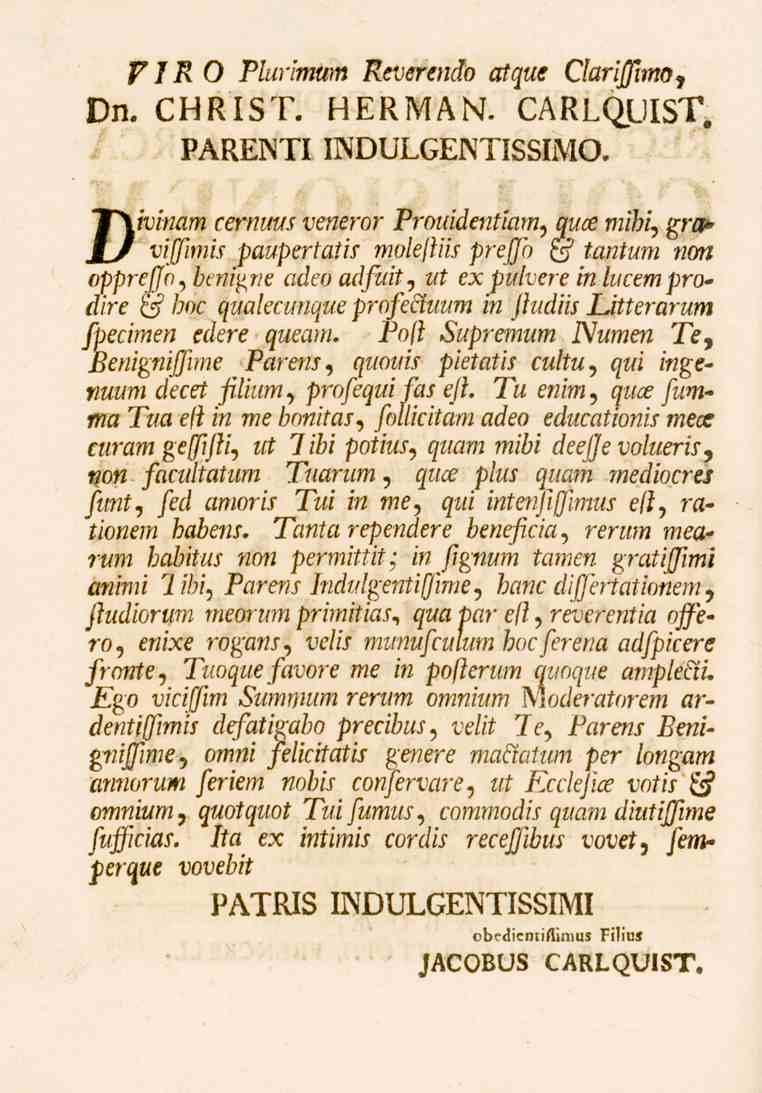 VIRO Plurimum Reverendo atque ClarijJimOy Dn. cttkl3's7. PARENTI INDULGENTISSIMO.
