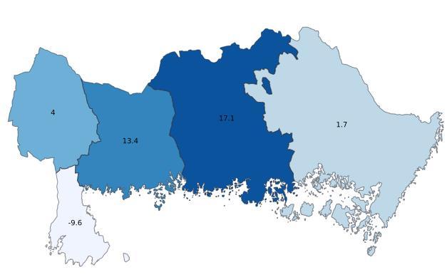 5 Utvecklingen för kommunerna i Blekinge I fyra av Blekinges fem kommuner var utvecklingen positiv.