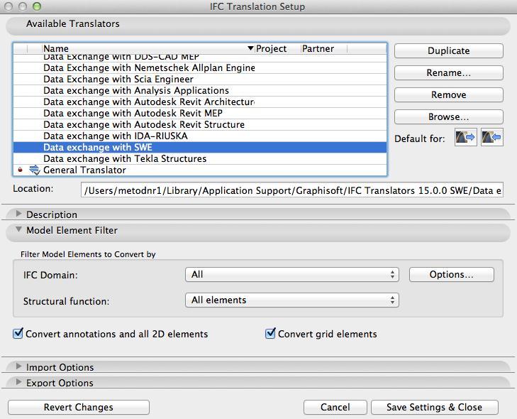 OPTIMERAD SAMGRANSKNING Figur 3.17 Model Element Filter under IFC Translation Setup Under Export Options väljs inställningar för exporteringen av modellen.