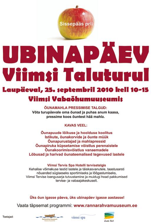 6 24. september 2010 Ubinapäev Viimsi Taluturul Ubinapäev toimub laupäeval, 25. septembril kell 10 15 Viimsi Vabaõhumuuseumis.