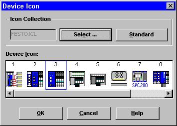 2. Idrifttagning Nu visas följande dialogruta: Bild 2/4: Dialogrutan Device Icon" för val av en ikon Gå till väga på följande