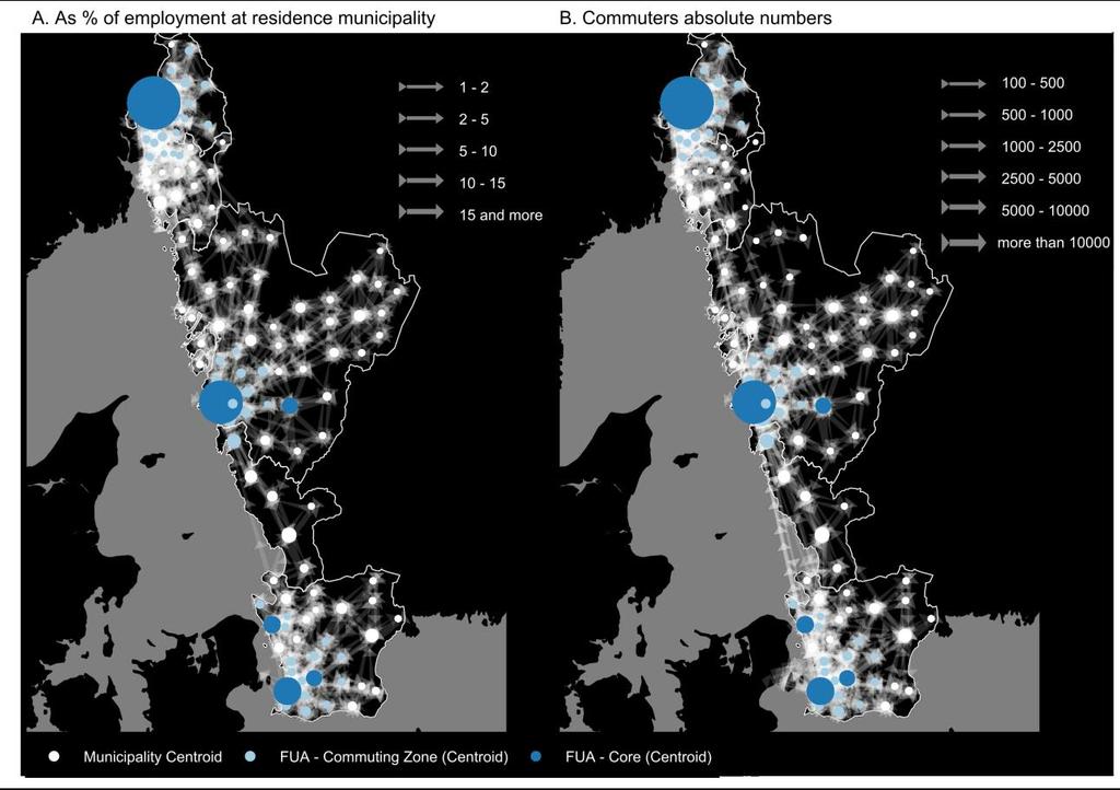 Commuting flows in Western Scandinavia, 2014