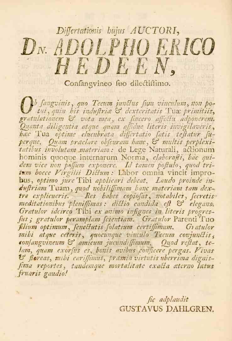 Differtationis hujiis AUCTOIU, JLs iv. ij jg^/ \_/ f_ w < JL j J \_/ JLi JLi, JL w 1-^ ' HEDEE N 9 Confängvineo ftio dilectiftimo O 1:) Jangvinis, quo Tecum junsfus fvjm vinculum, non po- <<!