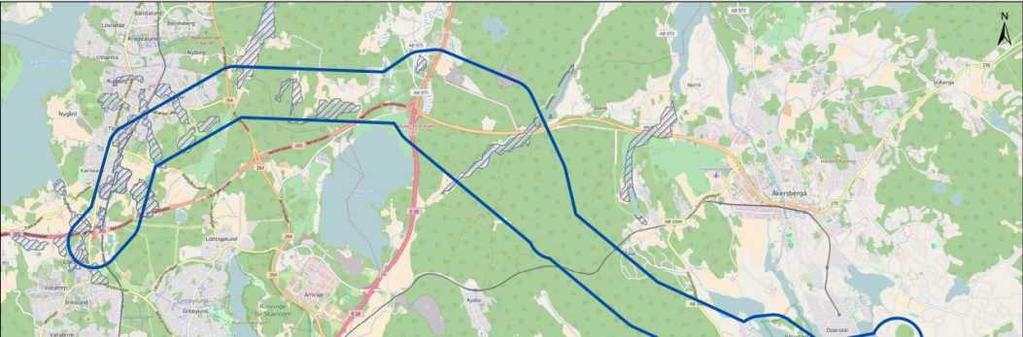 Uppdragsnr: 10218037 18 (29) 6 Planer och gällande bestämmelser 6.1 Planer Utredningsområdet, cirka 500 meter på vardera sidan om preliminär ledningssträckning, berör flertalet detaljplaner.