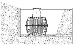 Dimensionera schaktdjupet så att det maximala jordtäcket (se installationsvillkoren i punkt 2) ovanför tanken inte överskrids.