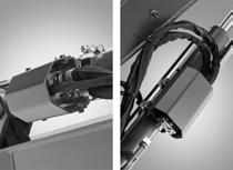 med lång klämdel (vid användning av redskapsfäste) Standardskopor (300 mm/52 l upp till 750 mm/148 l) Fastbultat kantstål Fasta dikningsskopor (1 300 mm/150 l) Lutningsbara dikningsskopor (1 200