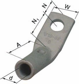 Cu-förbindningar 0,75-1000 ² Rörkabelskor med 45 vinkel, 10-150 ², KRF Data: Cu 99,9%, förtenta Cu/Sn, KRF: med inspektionshål, för mångtrådig och fåtrådig Cu-ledare.