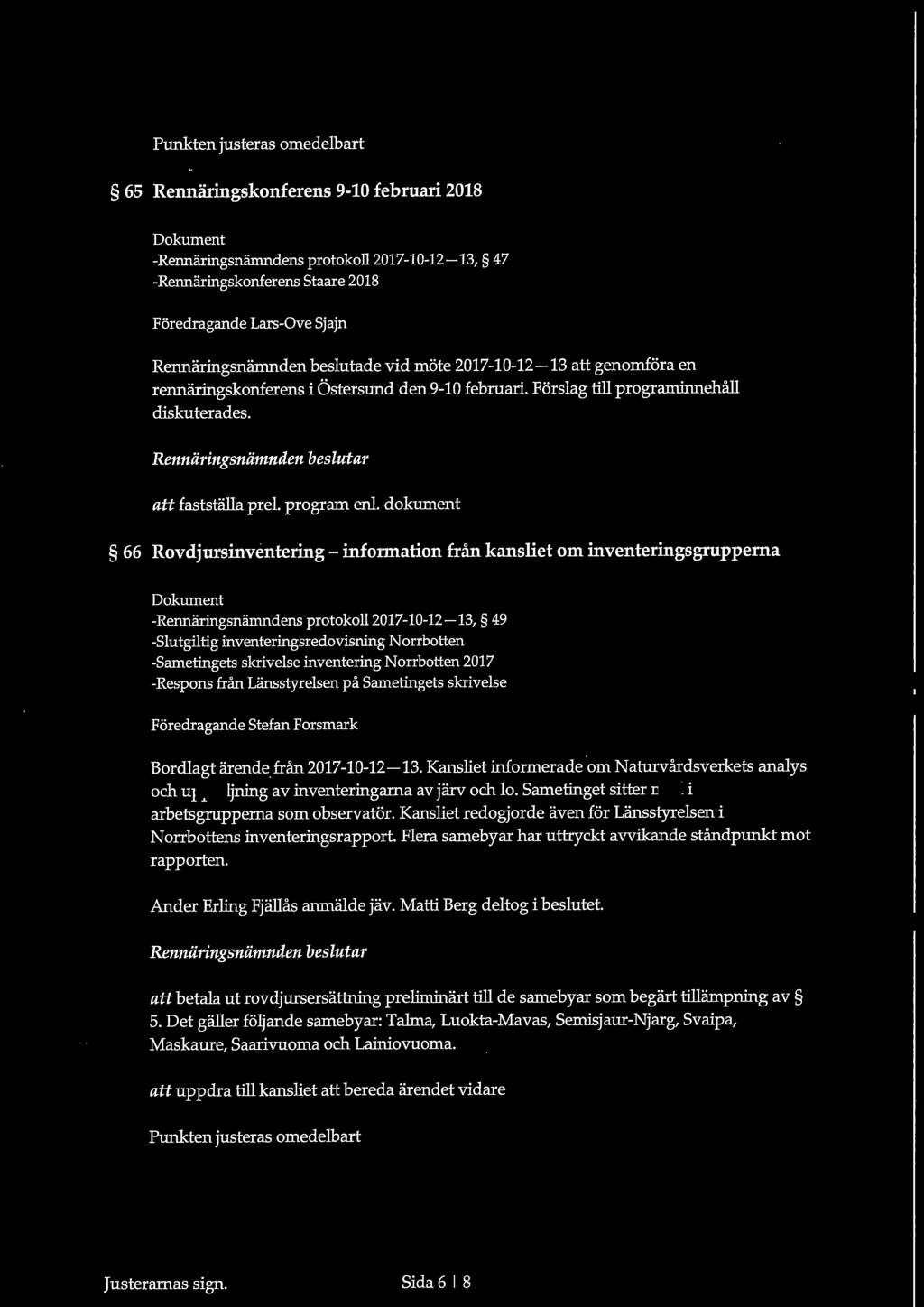 dokument 66 Rovdjursinventering - information från kansliet om inventeringsgrupperna -Rennäringsnämndens protokoll2017-10-12-13, 49 -slutgiltig inventeringsredovisning Norrbotten -Sametingets