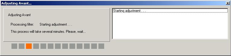 Injustering av filter och nivåer Starta injusteringen med knappen Automatic Adjustment.