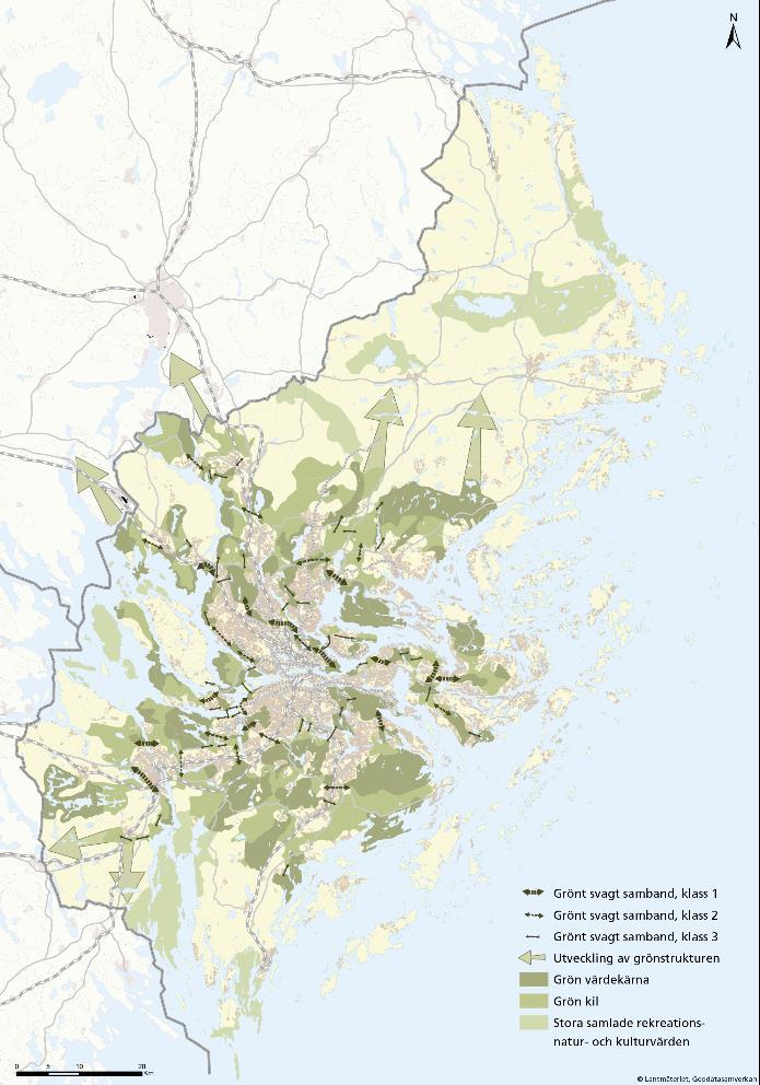 Den regionala grönstrukturen Gröna kilar Gröna värdekärnor Stora