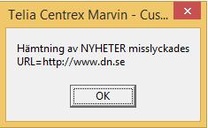 Ovan visas att det är fel med länken http://www.dn.se som inte är en riktig RSS-länk. Skulle det vara flera rss-länkar i filen som är korrekta visas den informationen under Nyheter som vanligt. 4.