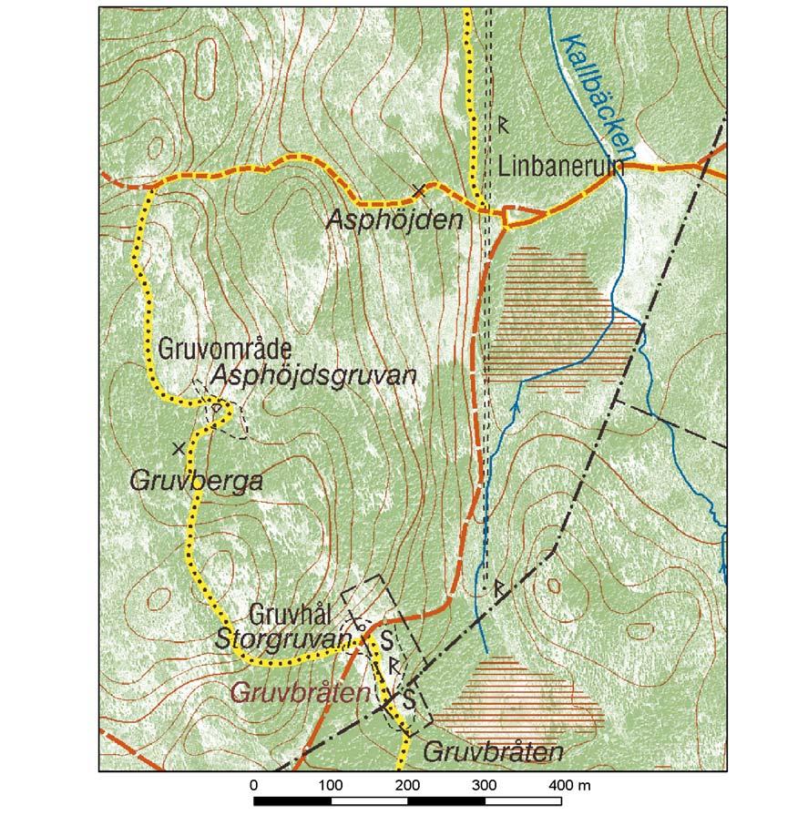 0-300 m norr om gruvan är en sumpskog av typen kärrskog (3 ha) belägen. 500 m väster om gruvan finns ytterligare en kärrskog (2 ha) belägen.