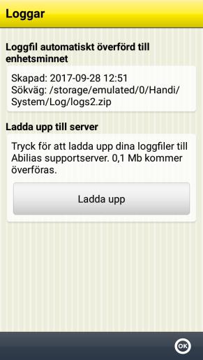 7.3.8 Loggar Via Handi Inställningar System Loggar kan man hantera loggfiler i Handi. Loggfiler skapas i bakgrunden av Handi och används främst vid felsökning.