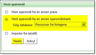databas genom att välja från rullistan: