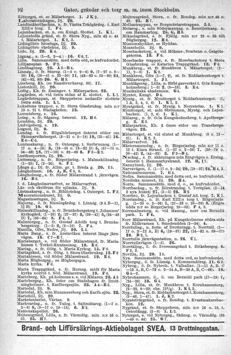 Natäonalmuseum. 9~ G...at9r,~gli~nqer oc.4,torg m" m. inom Btockholm, Köttorg,et,.st, ;=; Mälartorget.,l.,J Jl: ~. " Mejtensgränd, Stora, s. fr. Bondeg. mln, n:r 46 o.: Laboratorie.hagel)., Dj. 20.