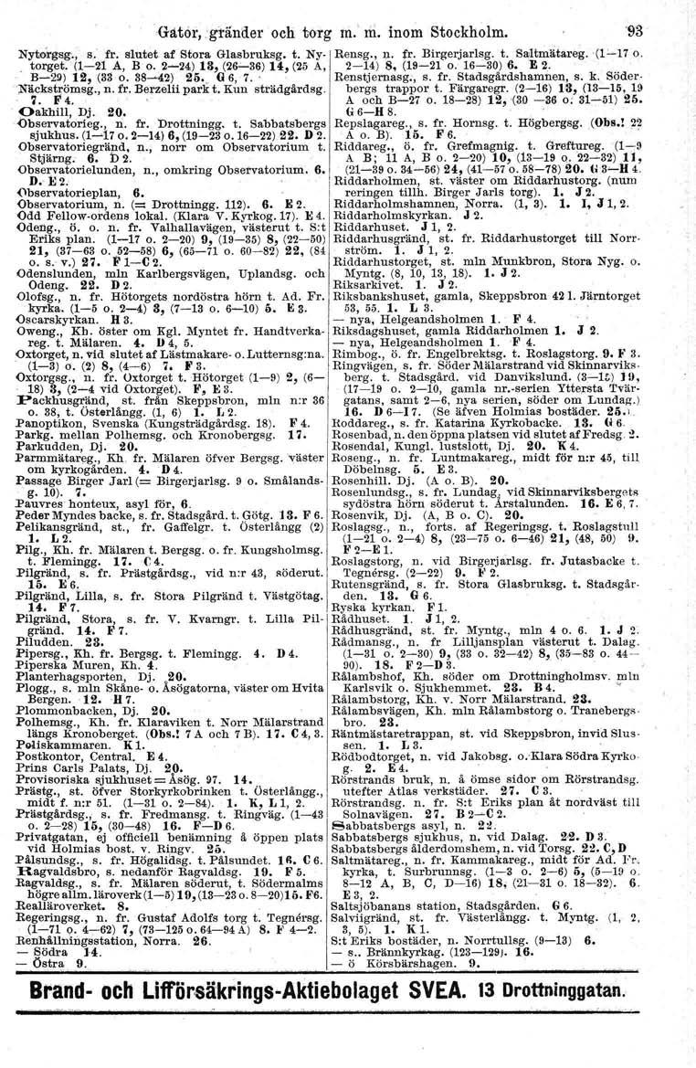 Gåtor, 'gränder och torg m. m. inom Stockholm. 93 Nytorgsg., s. fr. slutet af Stora Glasbruksg. t. Ny- Rensg., n. fr. Birgerjarlsg. t. SaItmätareg. (1'-17 o.. torget. (1-21 A, B o.