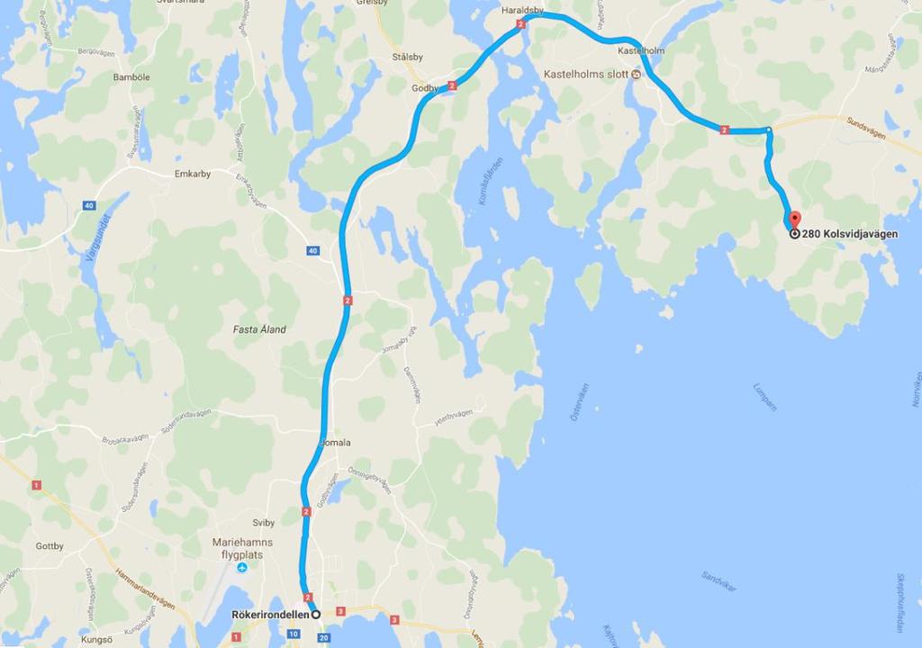 KARTA Vägbeskrivning från Rökerirondellen i Mariehamn Kör ur rondellen vid Nya Godbyvägen/väg 2.
