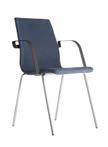 Chair/armchair with frame in tubular steel. Frame in standard (black, white or silver), chrome, or. Seat/back with compression moulded wood and cold foam. Upholstered in standard or c.o.m. Armrest in grey fine structured coated metal.