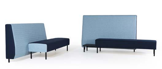 Skiva i lackerad MDF. Sequential sofa with 3 elements, sofa high back, sofa low back and bench with selectable variants of seat position and with or without table (45cmx45cm).
