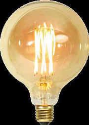 Very decorative light sources in retro design that resemble old-time carbon filament lamps. They have gold-coloured amber glass and 1800 kelvin which gives a warm and cosy lighting.