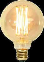 Das Glas ist goldfarben gefärbt und die 1800 Kelvin Farbtemperatur bieten ein wohlig warmes Licht. Die komplette Serie ist dimmbar.
