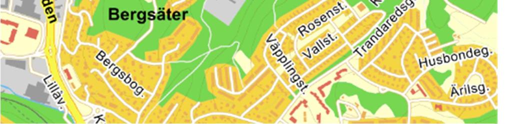 I ett första skede (2016-07-13) undersöktes södra delen av kvarteret Åkermyntan (inringat i rött) och närliggande naturområde i sydväst där ny cykelväg