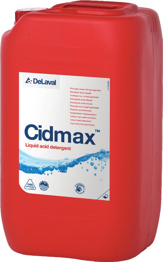 För att ta bort beläggningar i en mjölk ningsanläggning används Cidmax flytan de syradisk. Cidmax används i kombi na tion med Ultra eller Super.