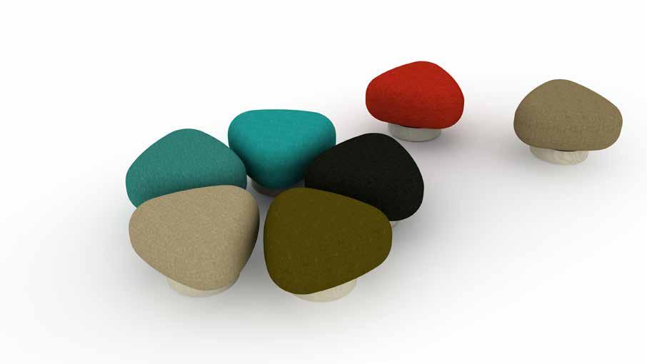 EN STEN, FLERA STENAR sittpuff Design: Peter Andersson En karaktärsfull möbel sprungen ur minnesbilder av balansakter på hala stenar över en bäck.