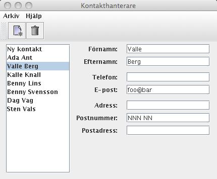 Exempel (15) one-window drilldown Vad Visa alla applikationens vyer/sidor i samma fönster. När man väljer ett alternativ byts hela ytan ut mot den nya sidan.