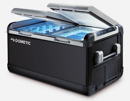 DOMETIC CFX 75DCW Nettovolym: 70 liter 12/24/100-230 volt Mått BxHxD: 887 x 472 x 495 mm Kylning från +10 C till -22 C (två zoner) Styrning via WiFi-app Art. nr.