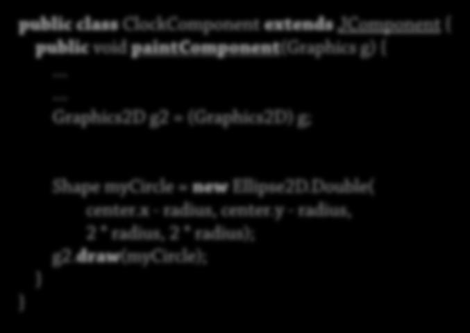 Grafik 3: Exempel Rita med Graphics2D 14 Graphics public class ClockComponent extends JComponent { public void