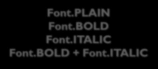 setfont(myfont); Font.PLAIN Font.BOLD Font.ITALIC Font.BOLD + Font.