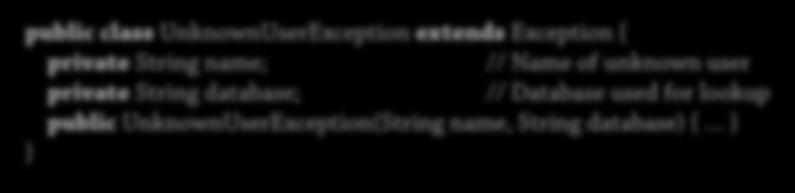 UnknownUserExc Exception FileNotFoundExc if ( ) throw new FileNotFoundException(filename); // Skapa ett exception-objekt, och kasta det sedan (signalera fel)
