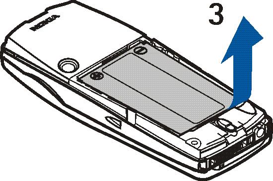 2. Ta ur batteriet genom att lyfta det i fingergreppet (3).