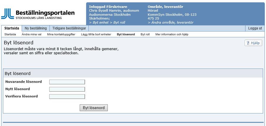 Bild: Byt lösenord Mer information och hjälp Här kan man hitta information, länkar och hjälp som kan underlätta för dig som förskrivare.