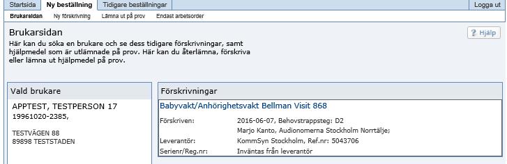 Bild: Brukarsidan ny förskrivning Välj de artiklar som