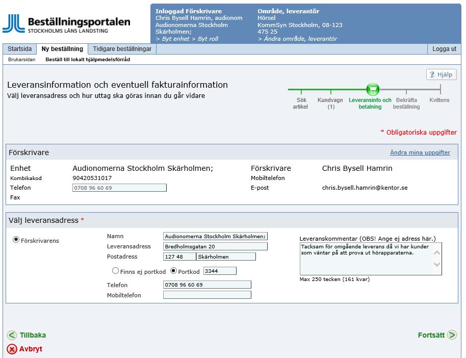 När du är klar använder du funktionen Fortsätt för att fylla i leveransinformation och betalning.