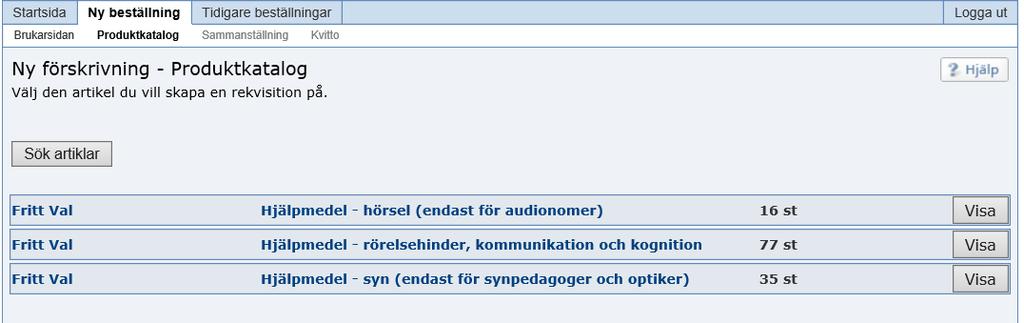 Bild: Fritt val Produktkatalog När du har valt att visa de