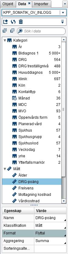 DESIGNER Rapportobjekt Data Högermeny styr