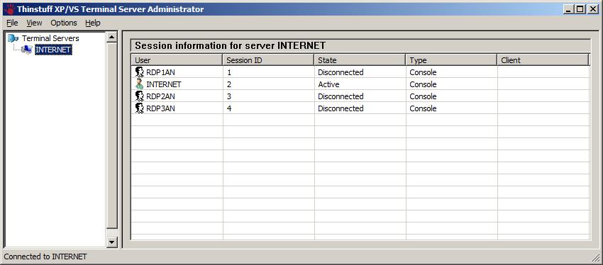 Det är viktigt att ThinStuff XP/VS ServerADministrator har rätt licens vad gäller antalet användare där exemplet visar max 3 st RDP-användare.