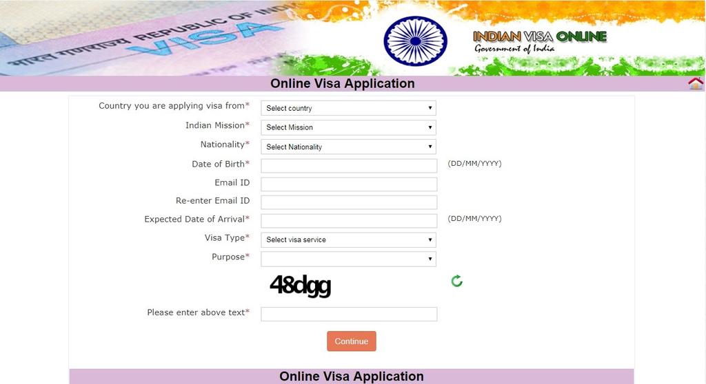 Sedan bör du komma till första delen av ansökan (se bilden nedan) Nedan hittar du en guide/översättning för visumansökningsformuläret Country you are applying visa from: Indian Mission: Nationality: