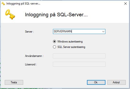 Gå till menyn Arkiv och välj Registrera SQL databas. Ange vilken server du skall koppla upp dig mot.