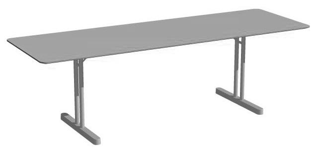 210 80 120 H=72 cm, L= 210 cm, tj 2,2 cm DISC T HB-7810 Bord i björk, ekfanér eller vit laminat F2274. Undrrede i krom eller silverlackerad metall. Table in birch, oak veneer or white laminate F2274.